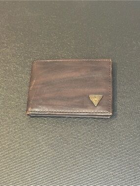 Guess Brown Leather Card & Key Holder with Triangular Logo